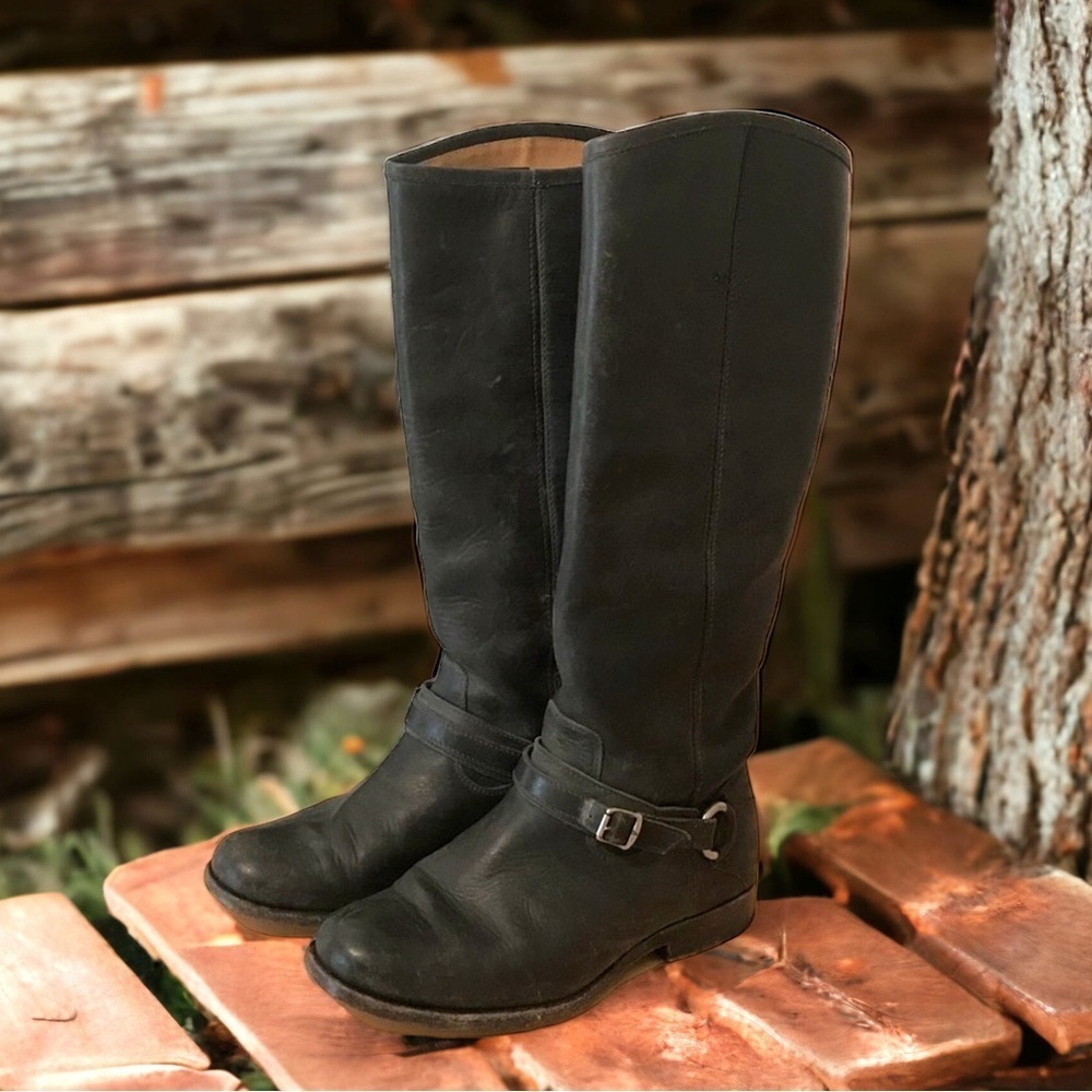 Frye Phillip Ring Black Leather Tall Boots